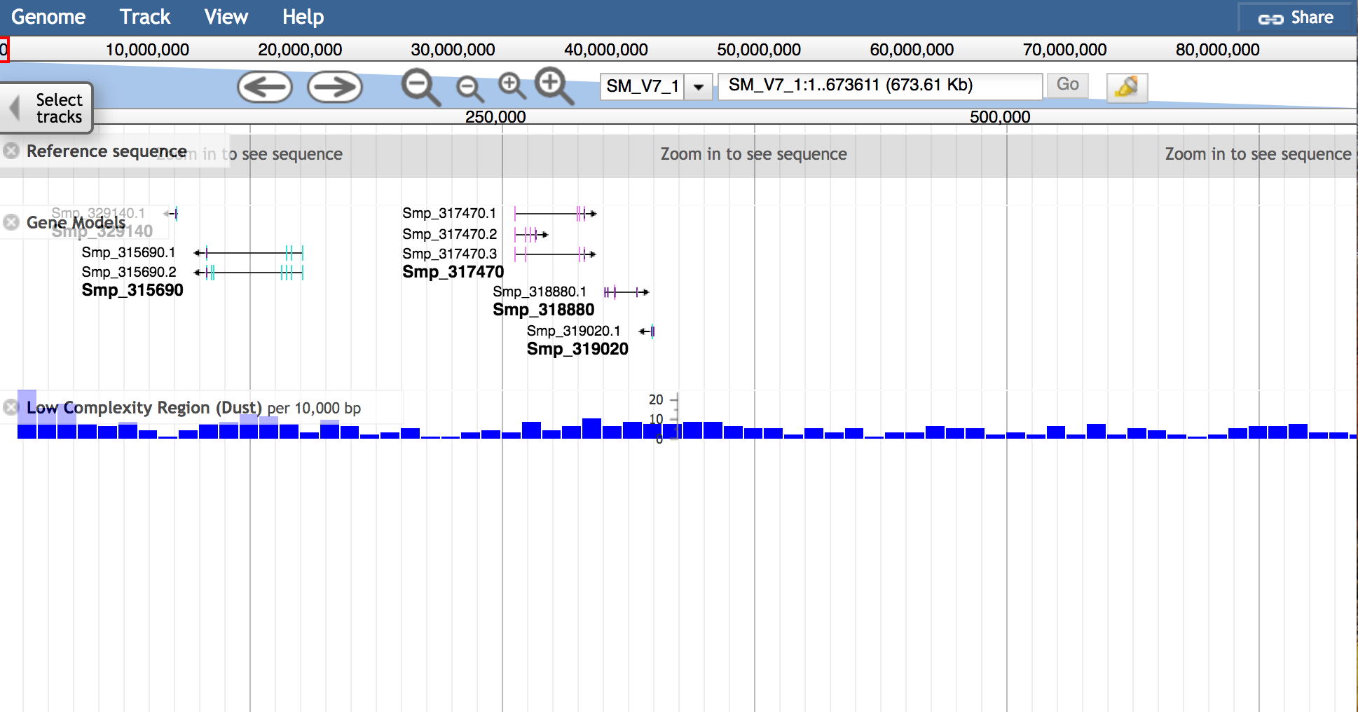 JBrowse genes and repeats zoomed out